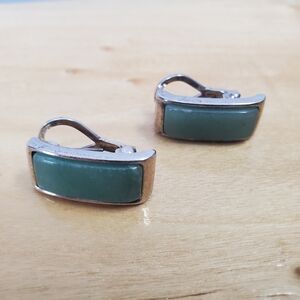 Vintage Sterling Silver Green Stone Leverback Earrings